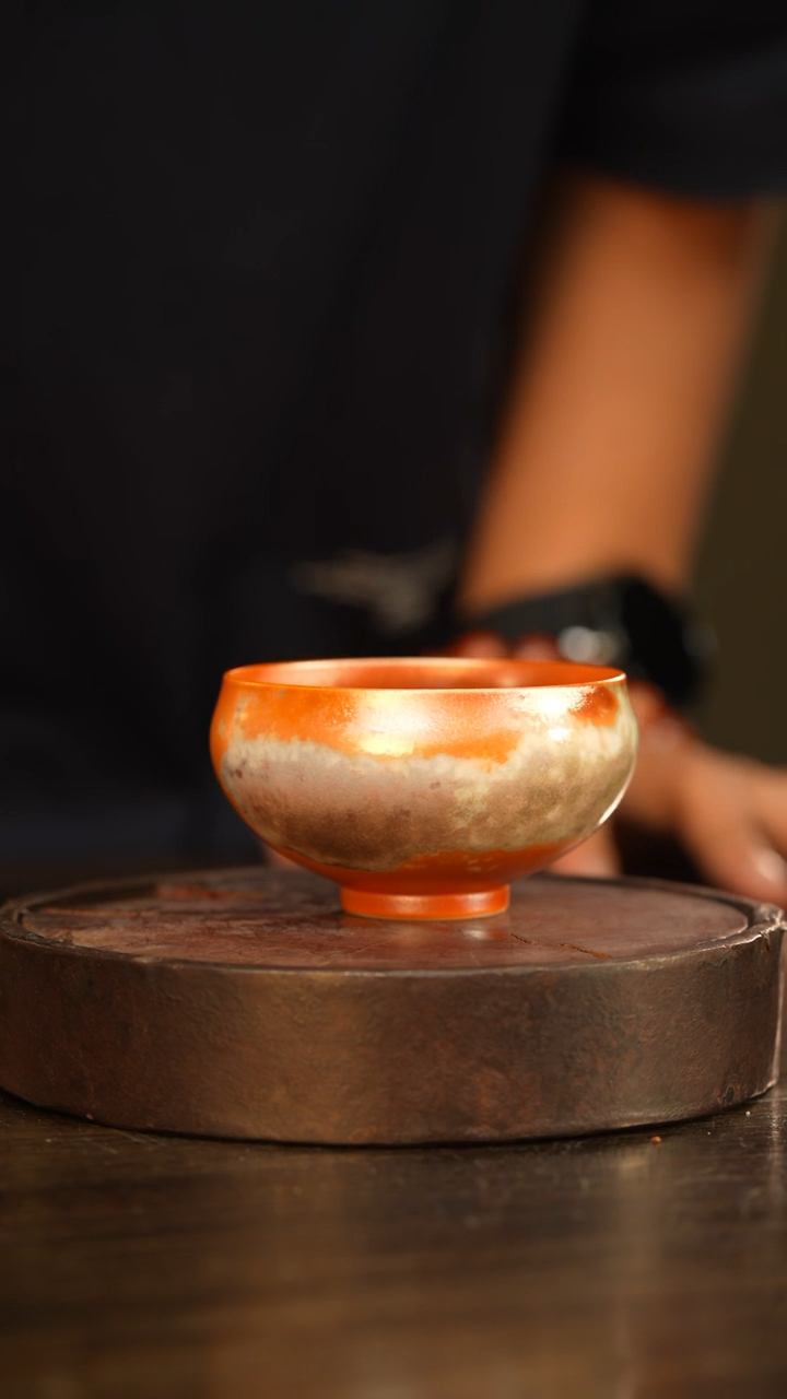 杯72柴房陶瓷柴烧金红落灰主人杯