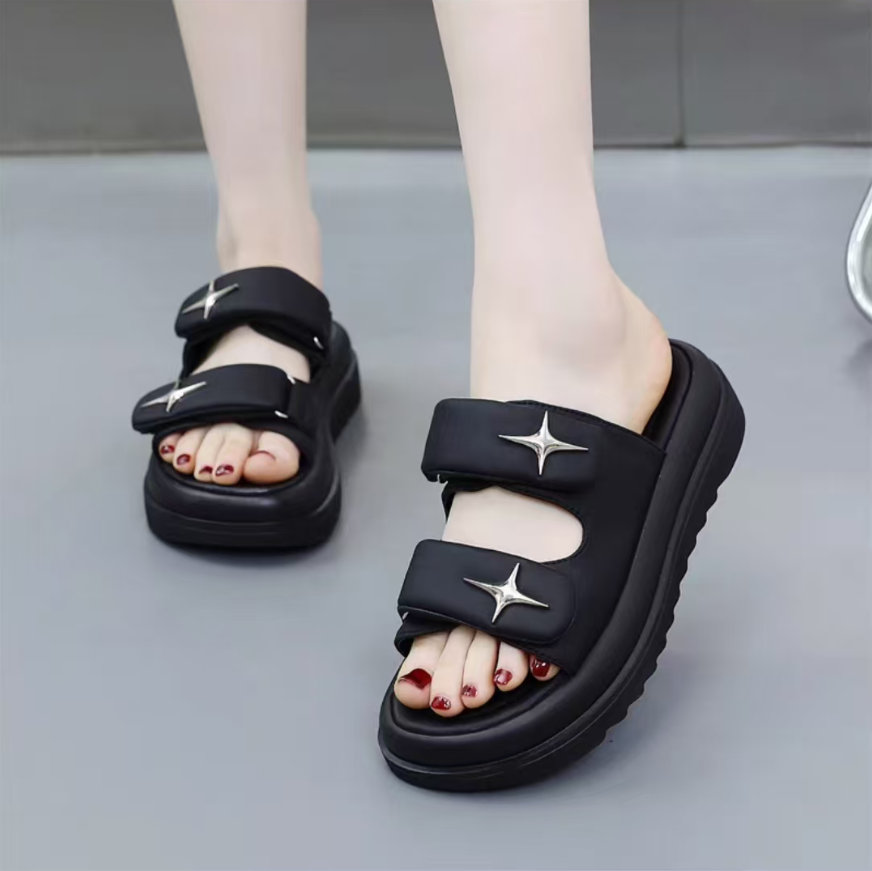 厚底松糕凉拖鞋女夏外穿2025年新款魔术贴星星软底防滑凉鞋1108