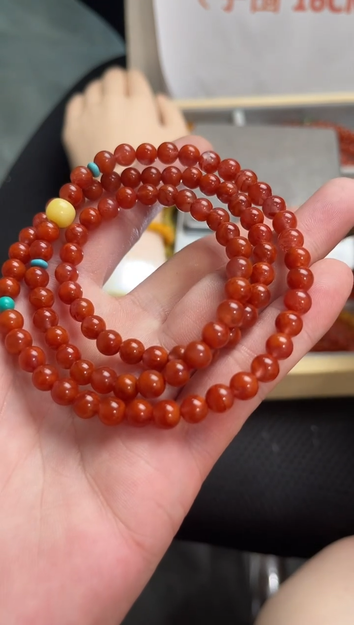 手串未镶嵌南红玛瑙火焰红三圈手串QF-C58（多样性发一）