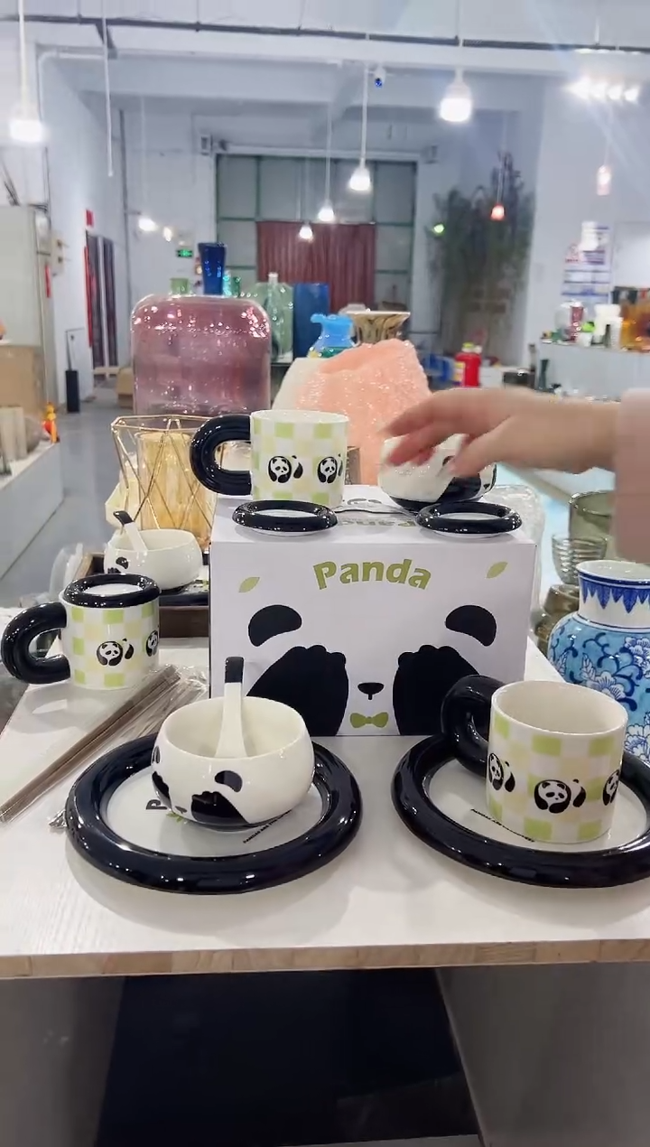 【闪购商品】玻璃XX-熊猫餐具十件套