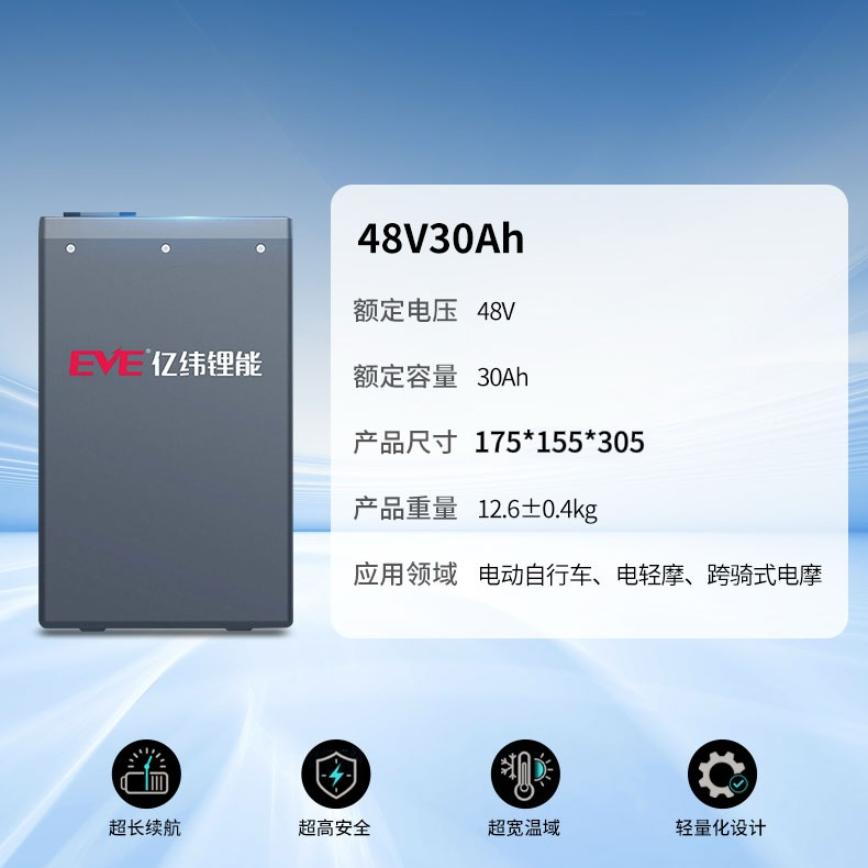 亿纬锂能/磷酸铁锂/电动车锂电池/车规级全新A品电芯/48V30Ah