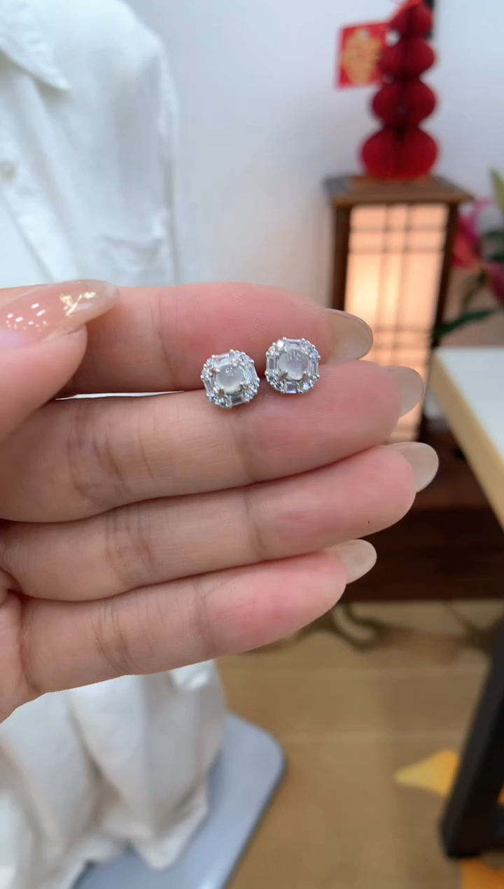 【闪购商品】翡翠耳饰银S925镶嵌耳钉