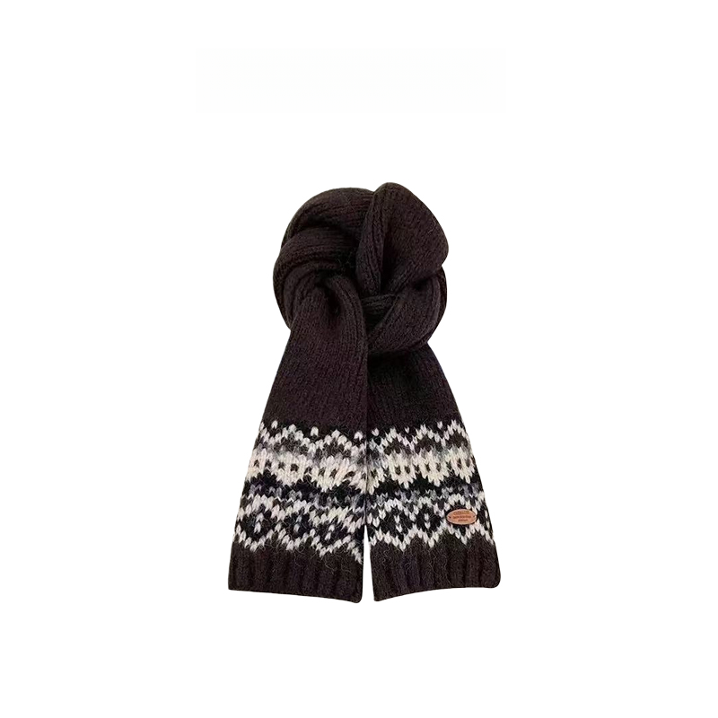 秋冬款氛围感费尔岛羊毛线保暖围巾围脖-fed05