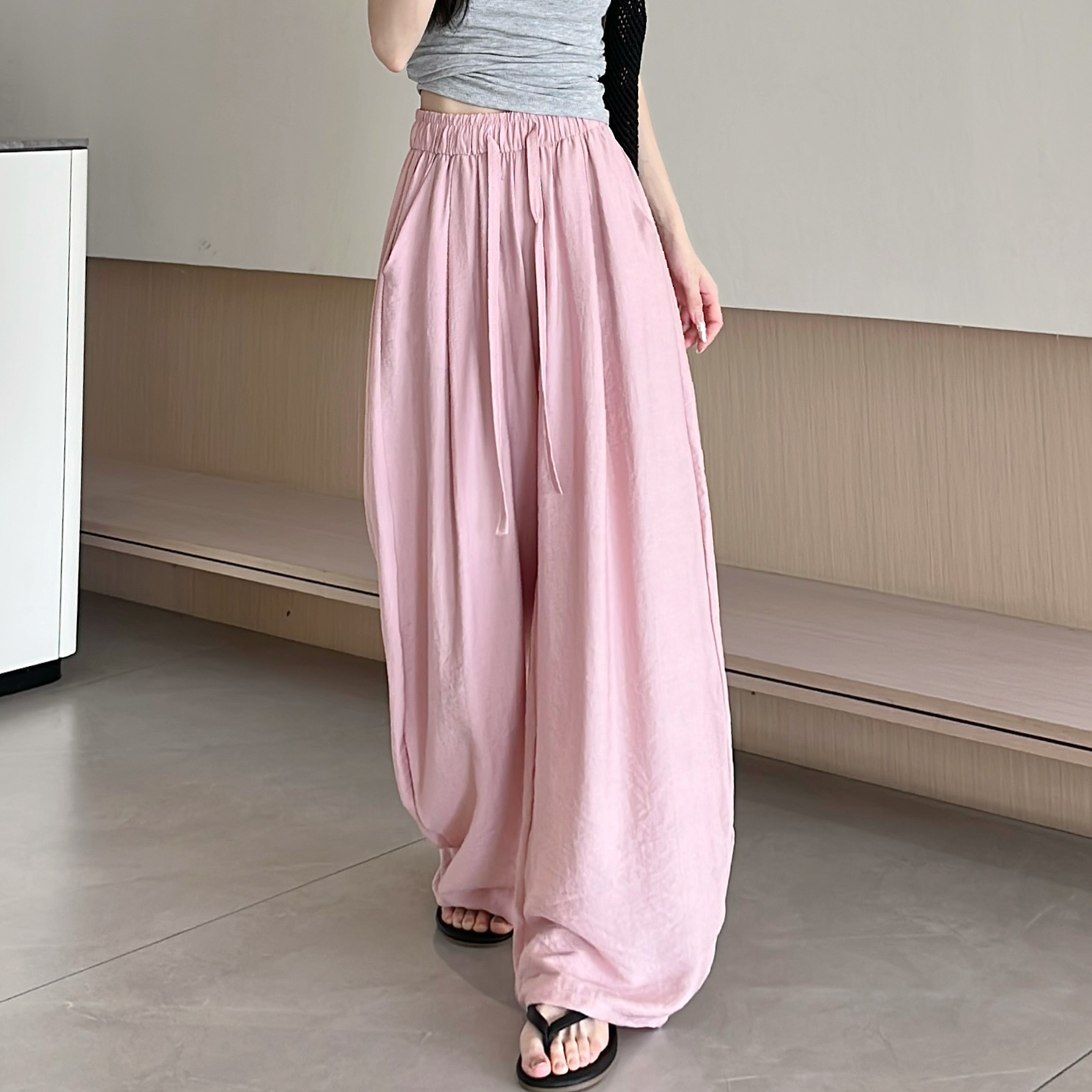 【LUOstudio原版】夏季时尚百搭抽绳简约弯刀裤高腰显瘦休闲裤