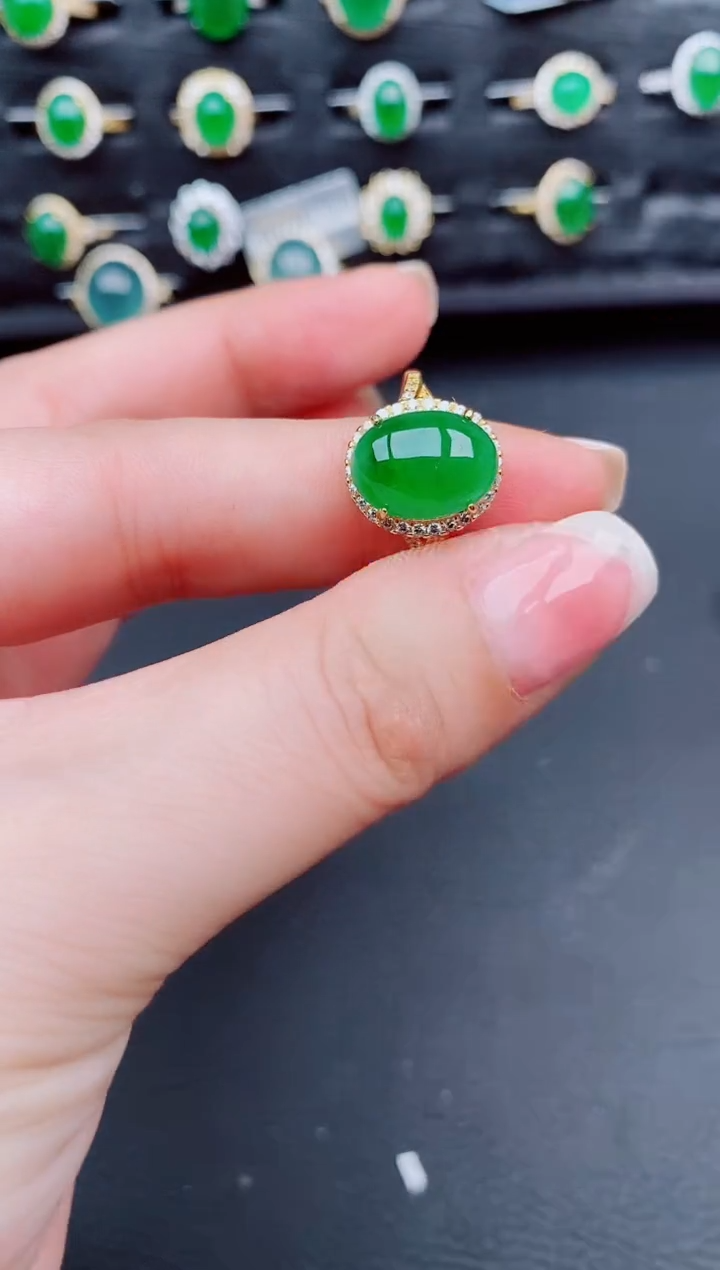翡翠戒指银S925镶嵌天然a货翡翠89