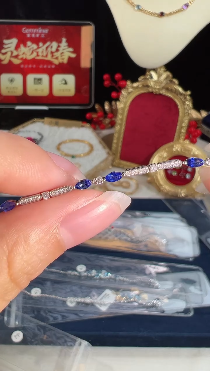 【闪购商品】蓝宝石手链18K金镶嵌BB4624#-W#44