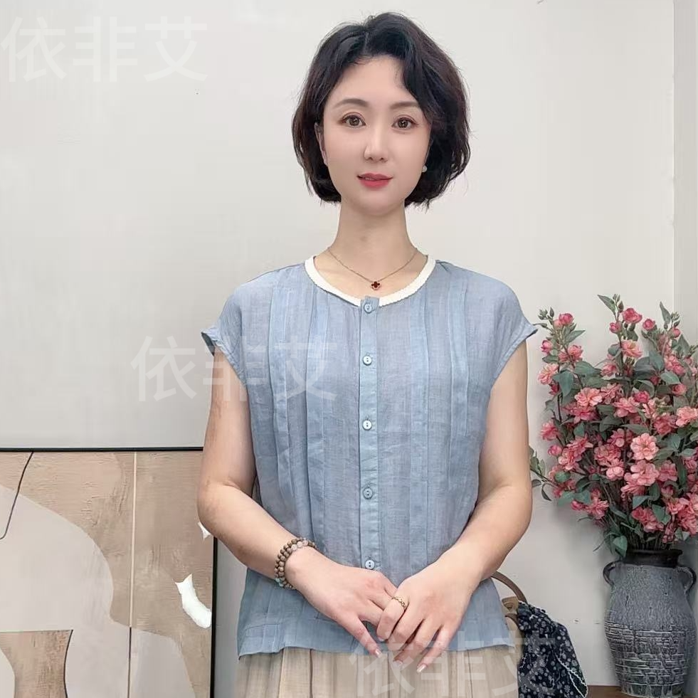 苎麻短袖衬衫女夏季宽松显瘦衬衣2025薄款流行小衫洋气法式上衣