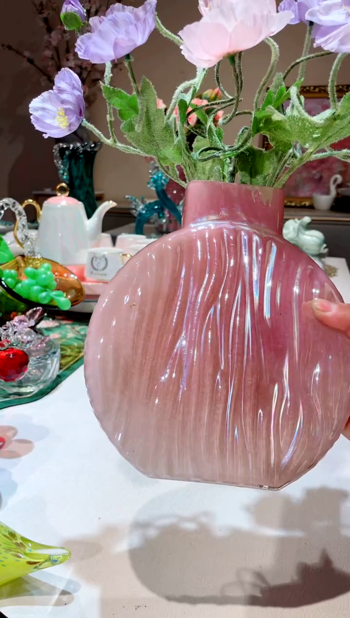 【闪购商品】琉璃手工艺品   粉色扁花瓶