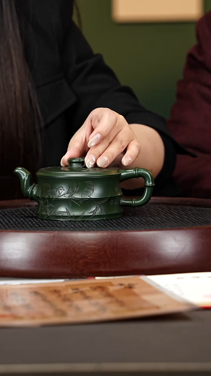 茶壶紫砂15ZCP扁竹段 可心绿泥200cc