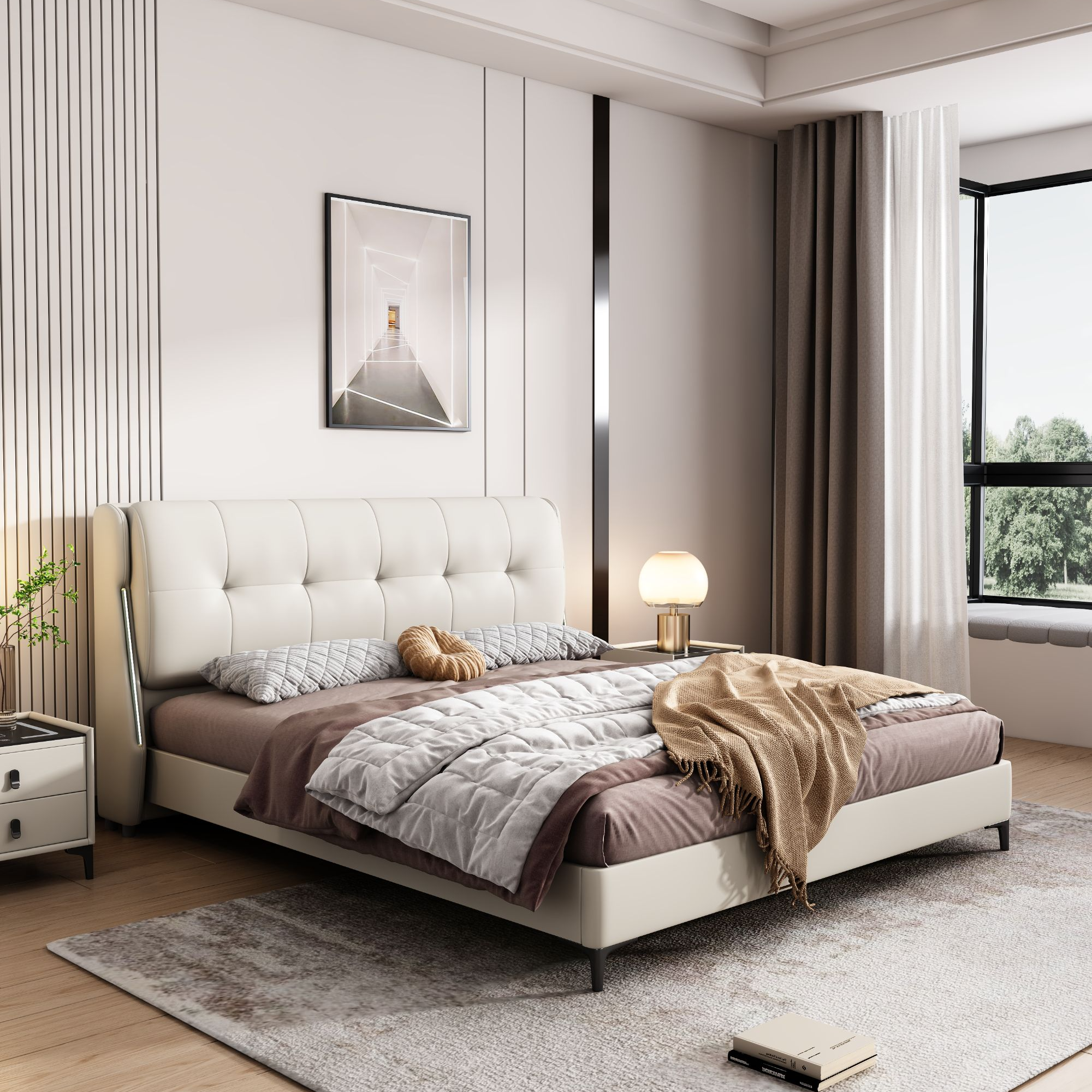 921#意式真皮轻奢高端大气床现代简约主卧双人大床储物实木软包