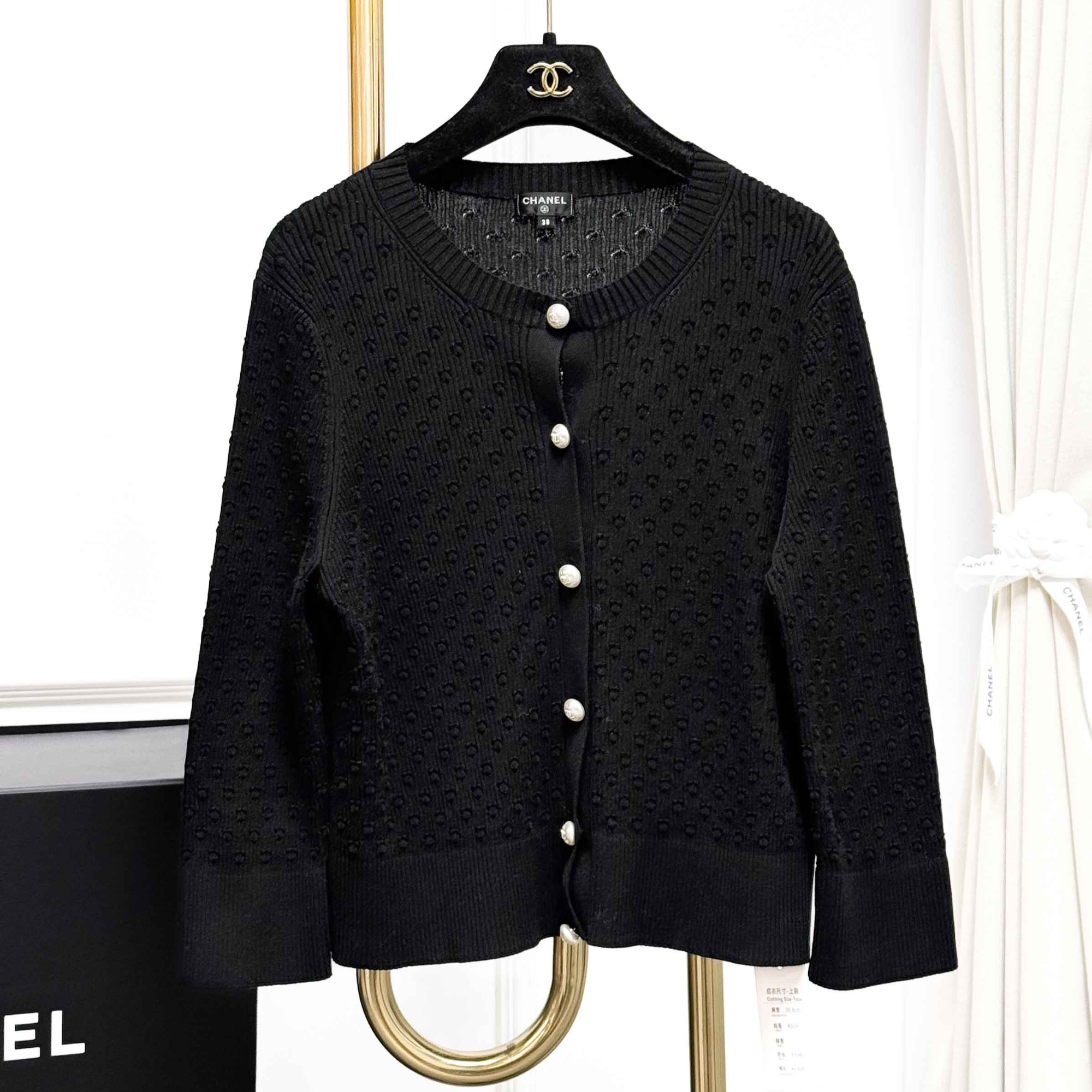99新 Chanel/香奈儿 38码19C钻扣双C黑色圆领长袖针织上衣