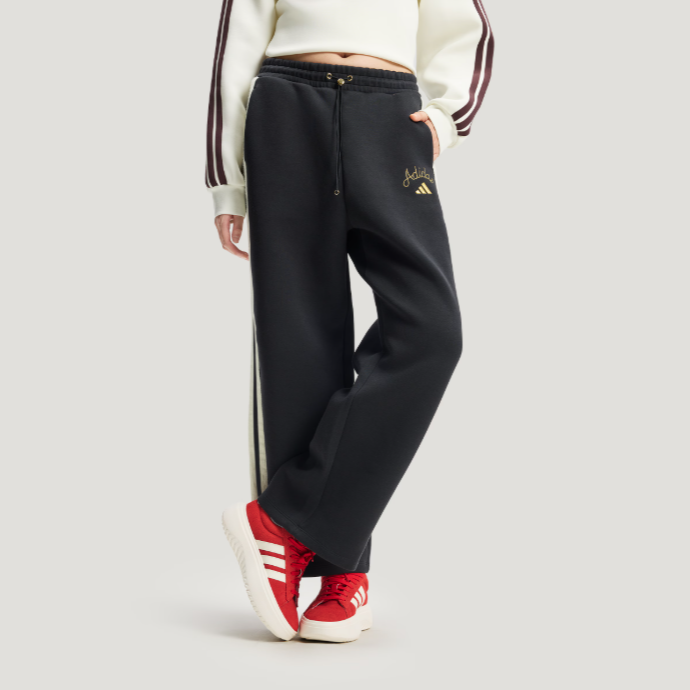 adidas/阿迪达斯新年款女挺阔加厚针织高腰宽松运动阔腿裤KR0418