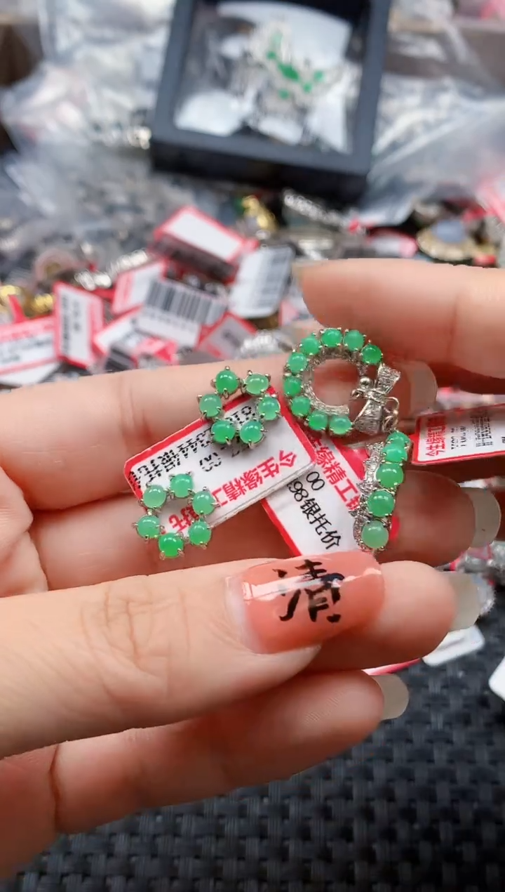 银S925镶嵌戒指翡翠天然A货缅甸翡翠