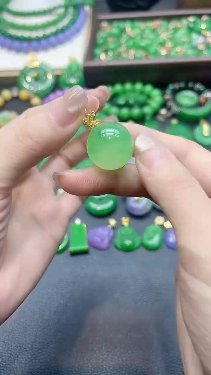 吊坠(赠链)14K金镶嵌翡翠飘花大单珠20mm