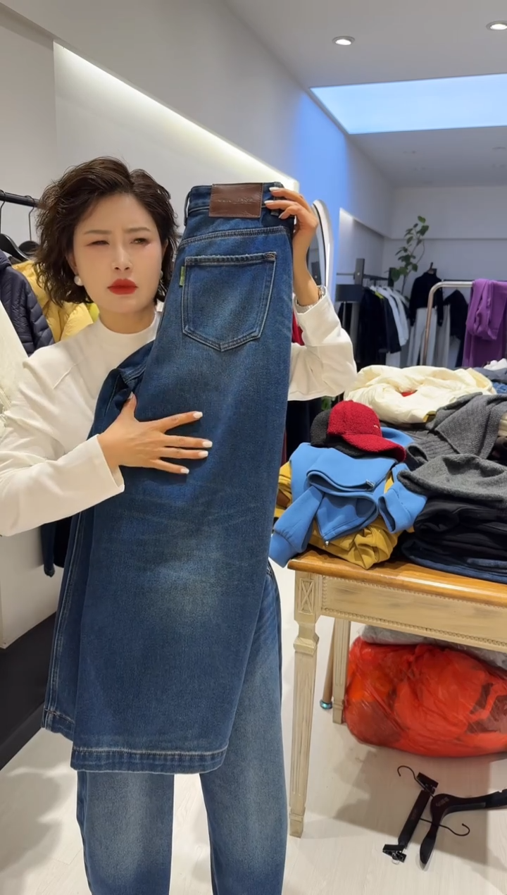 27码蓝色牛仔裤新款薄绒