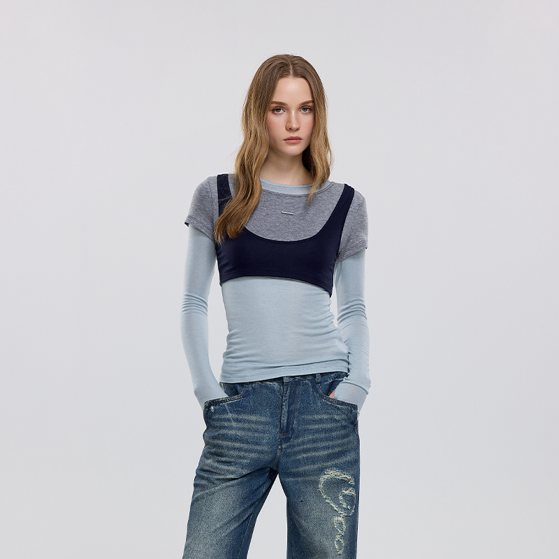 河岸家设计师OooFTime简约百搭修身叠穿打底衫长袖T恤女26春夏