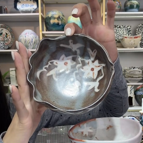 【单支】日本进口志野烧怀石珍味异型钵-铁线