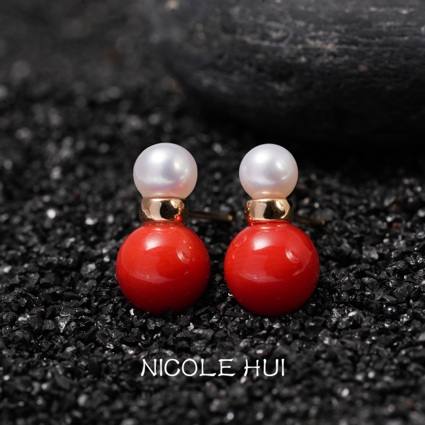 倪可卉天然沙丁红珊瑚辣椒红正红耳钉耳饰双色葫芦耳钉