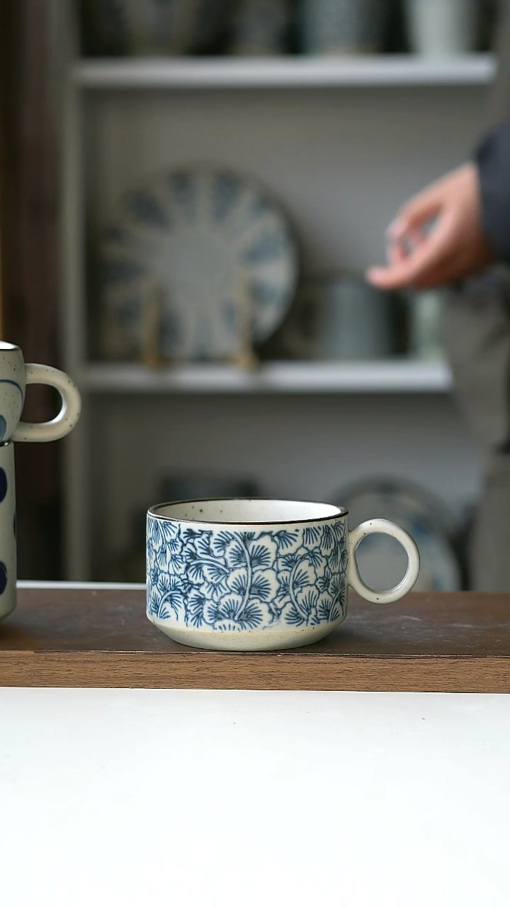 【闪购商品】陶瓷手绘银杏咖啡杯200ml@4-2@