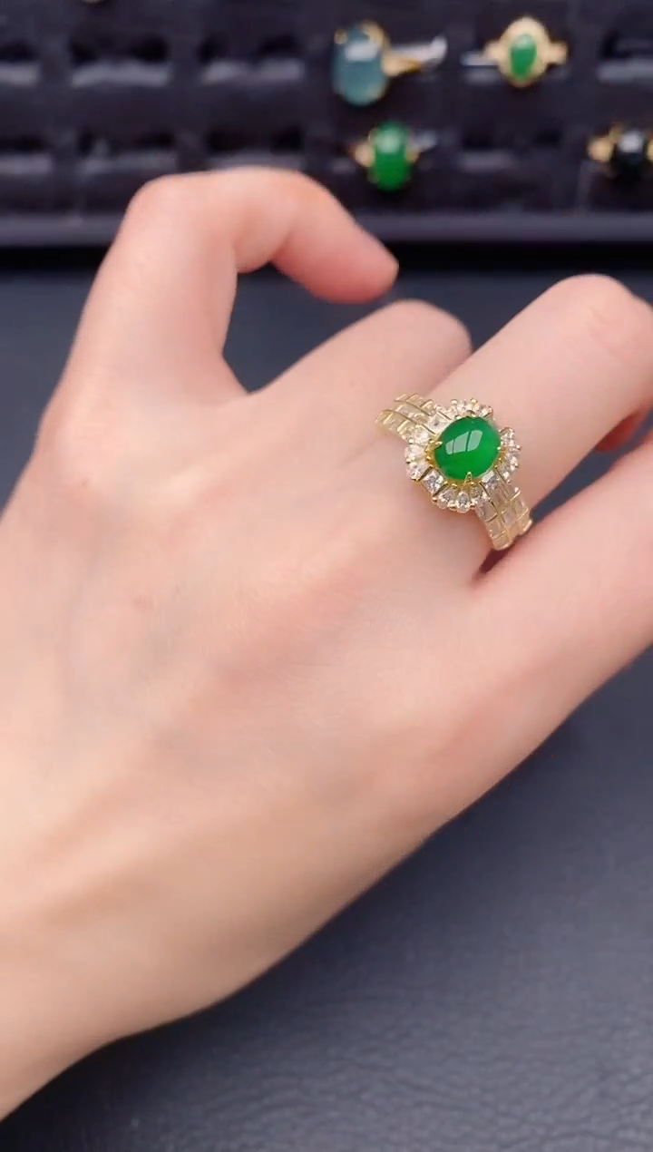 银S925镶嵌戒指翡翠天然a货翡翠134