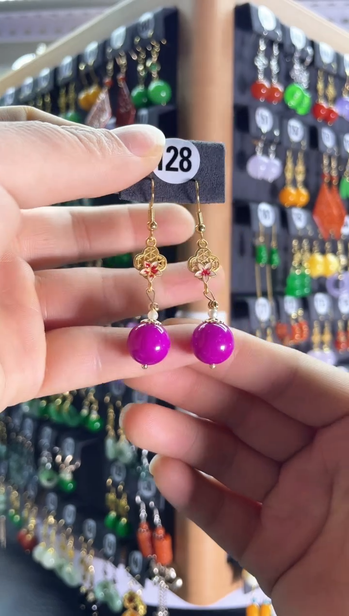 【闪购商品】翡翠耳饰银S925镶嵌128...