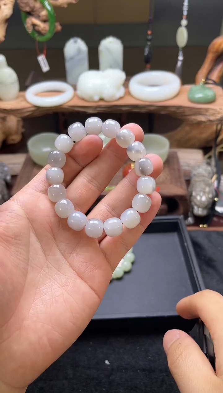 【闪购商品】和田玉手串未镶嵌卡12青海烟紫 老型 多样性发一