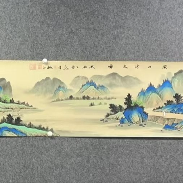 李新社手绘宣纸3.6米长卷溪山访友-山水画