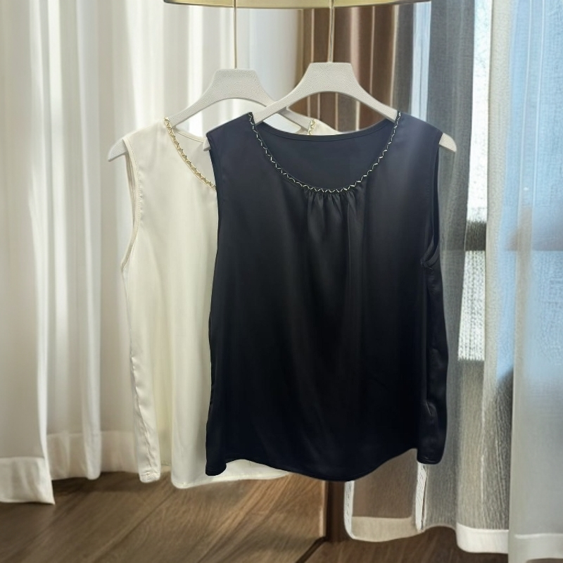 桑蚕丝无袖背心法式重工洋气妈妈装居家外穿舒适夏季透气柔软