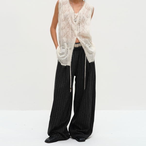 河岸家设计师square circle方圆费尔岛针织腰头条纹休闲裤25秋冬