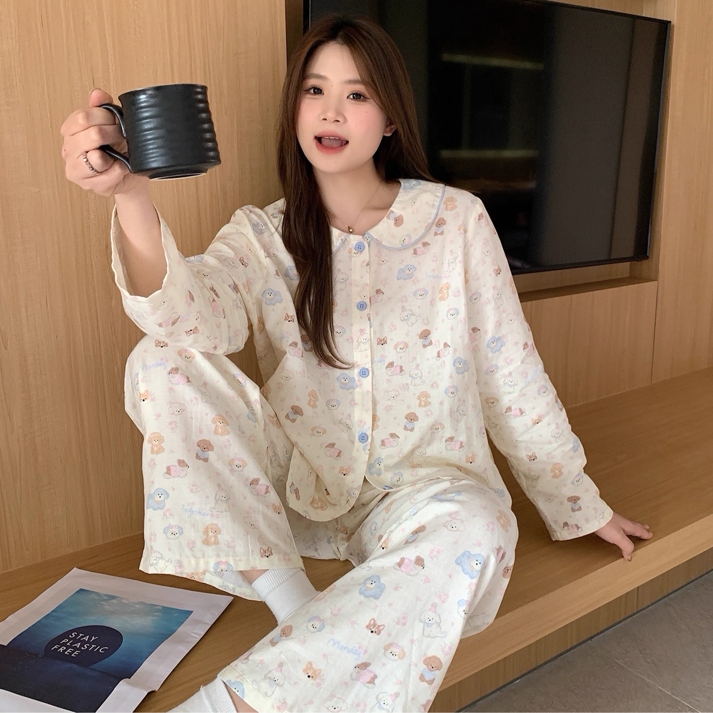 【长袖长裤】《短袖短裤》春秋透气大码睡衣家居服套装家居服上衣套装