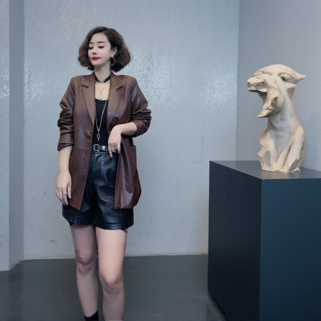 皮衣休闲秋冬西装外套女新款韩系气质高级感宽松皮衣D25 121003