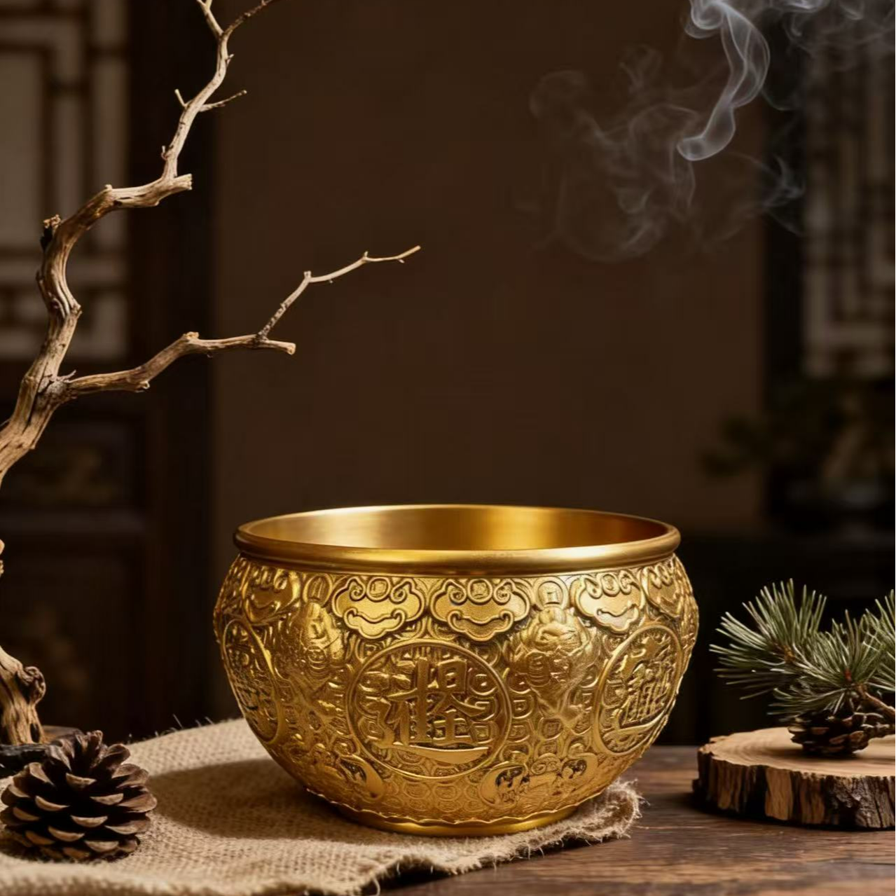 纯黄铜 大口径金蟾金钱聚宝盆 家居办公装饰工艺品摆件