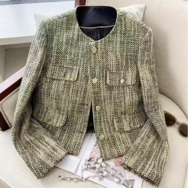 短外套短款女编织长袖粗花呢春季百搭设计师秋季时尚气质（2204）