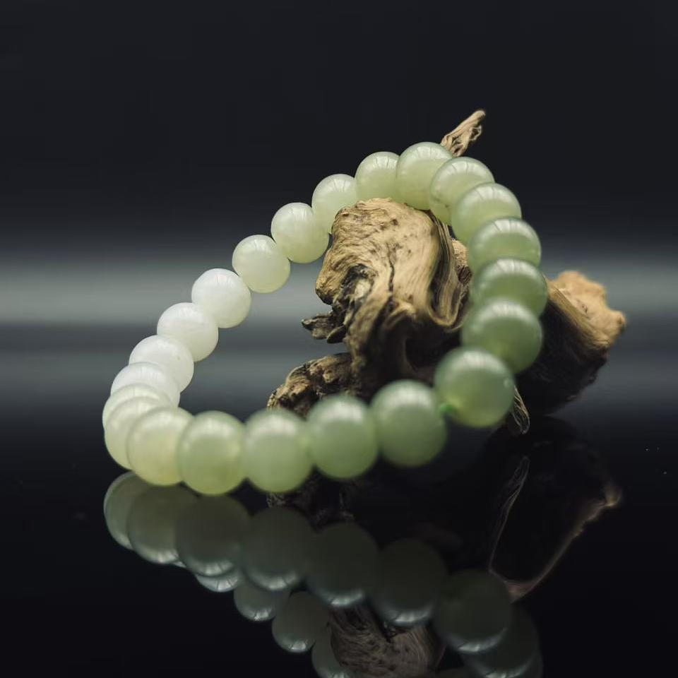 和田玉晴水渐变算盘珠手串（卡10）2124