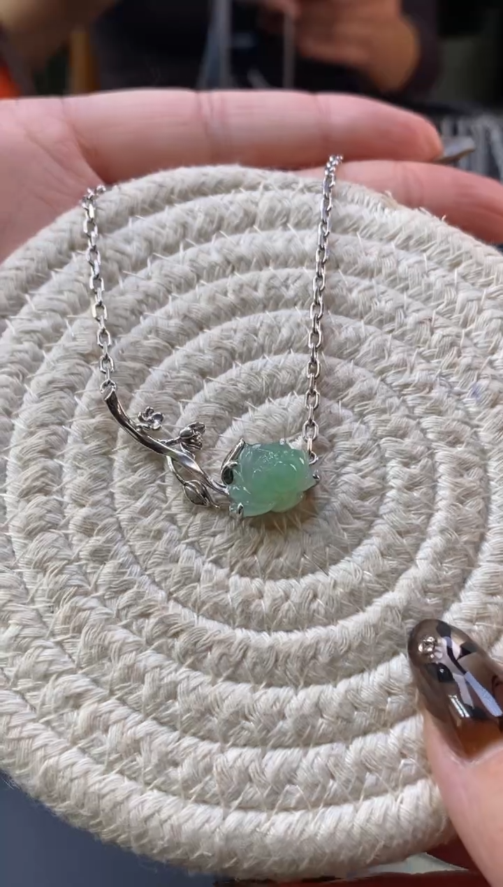 颈饰银S925镶嵌翡翠一**檬净货18346