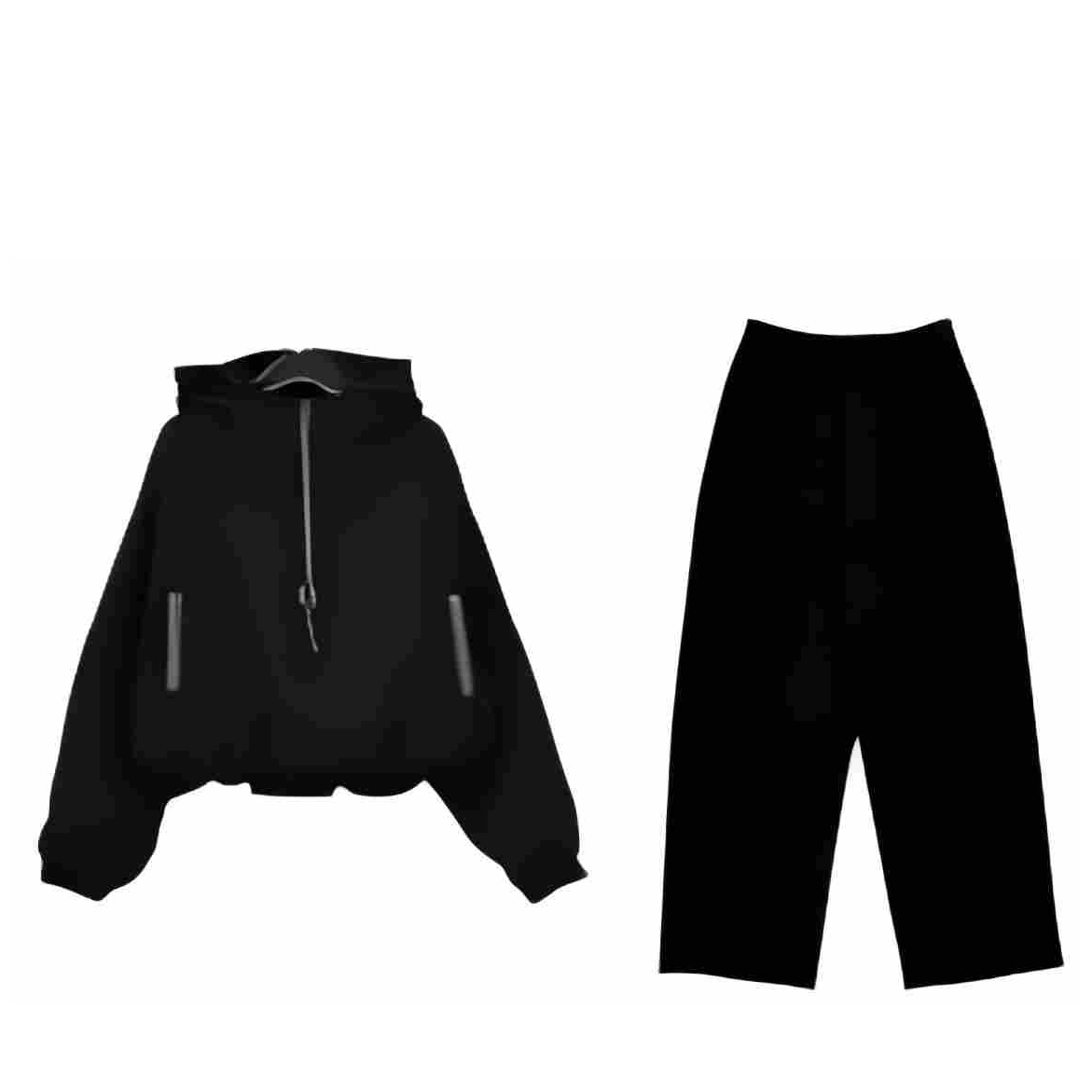 Basic House/百家好黑色秋季时尚宽松休闲运动套装连帽运动DD613