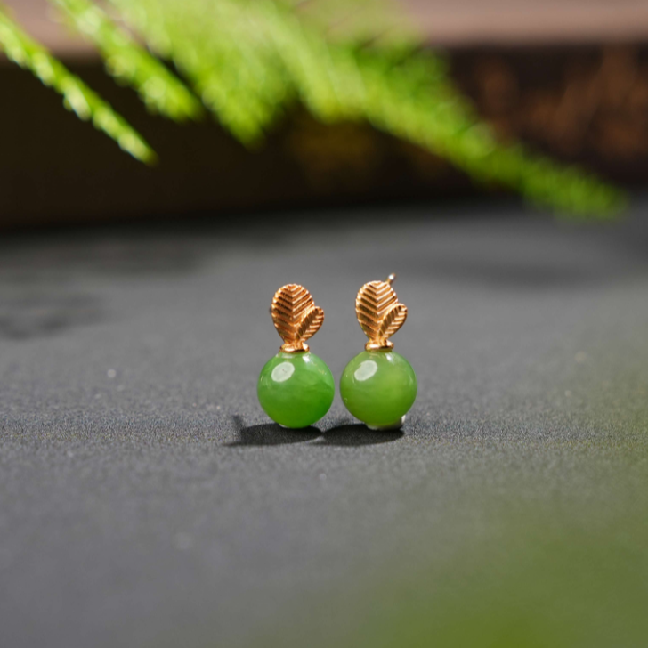 Gloire/古名【睿泽鉴宝】【青珰】S925和田玉碧玉耳钉8mm YLL0056