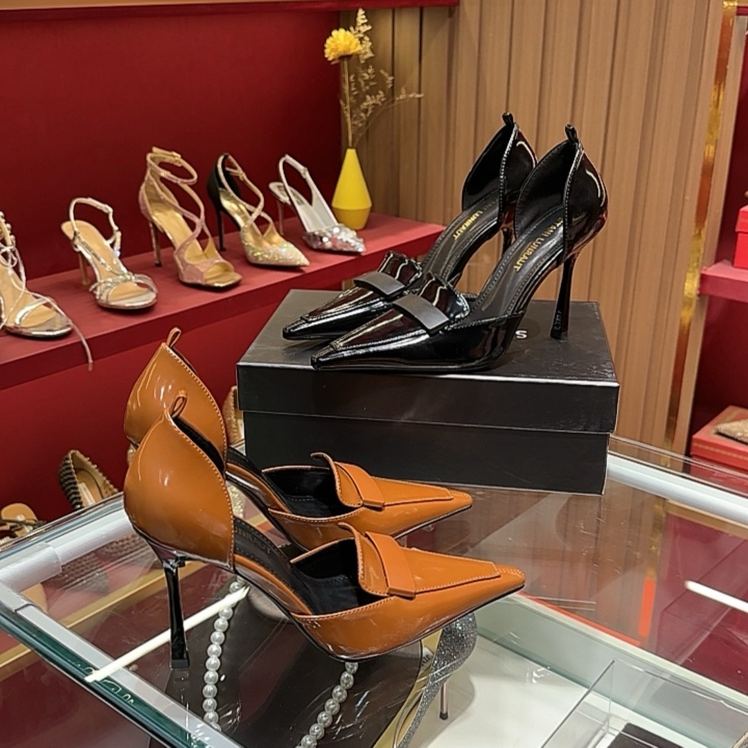 高跟鞋女2025爆款洋气新款百搭方头中空细跟棕色网红气质包头单鞋