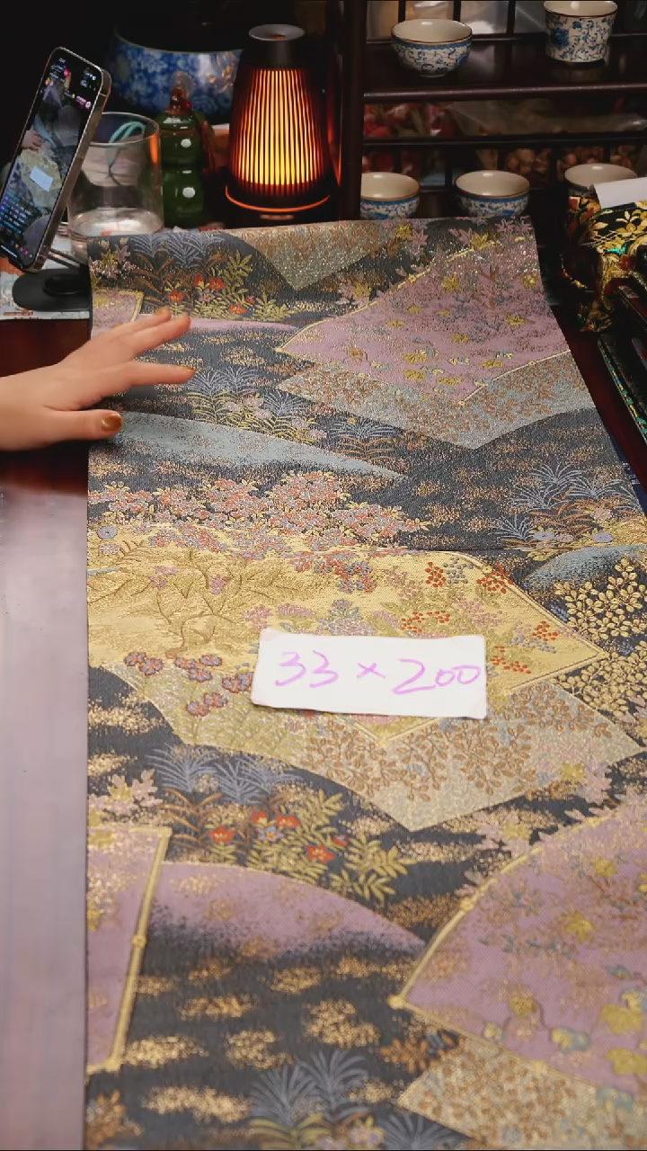 【西阵织金玉满堂蓝单面】中国风干泡织锦茶席33*200