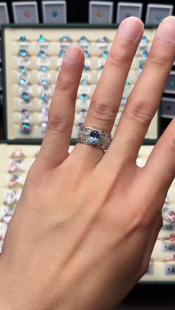 银S925镶嵌戒圈海蓝宝石111