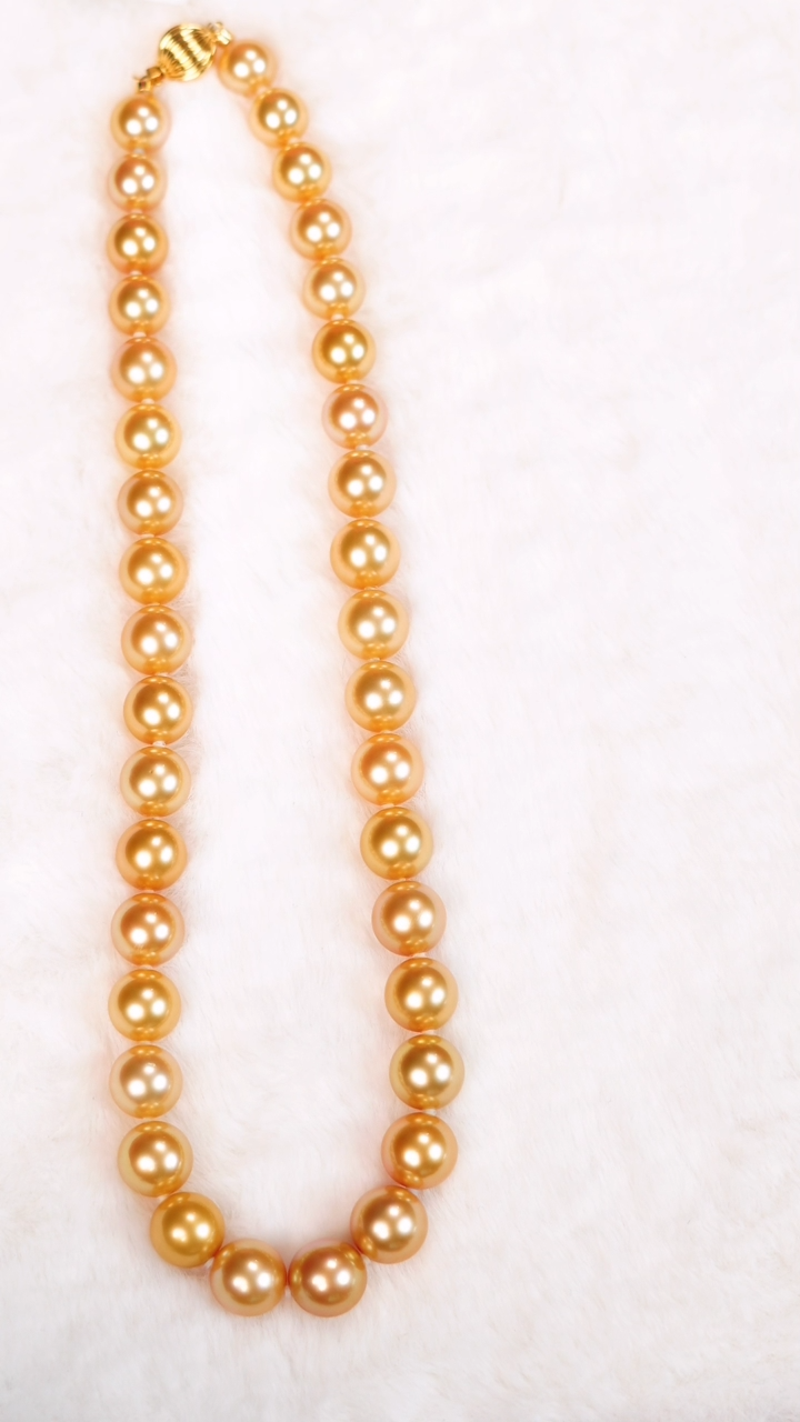 【闪购商品】海水珍珠项链18K金镶嵌9-12.3MM茶金金珠项链