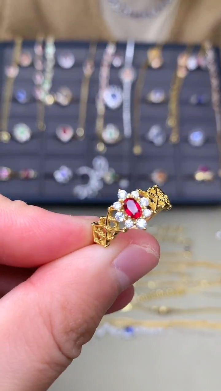 银S925镶嵌戒指红宝石戒指