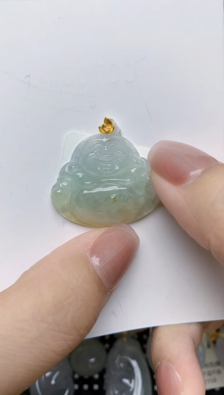 翡翠18K金镶嵌颈饰天然缅甸A货翡翠