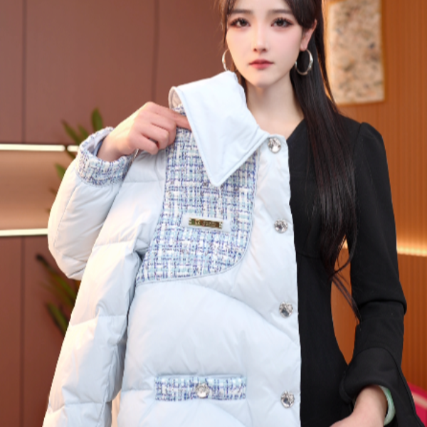 YS-新中式蓝色服女洋气短款棉服