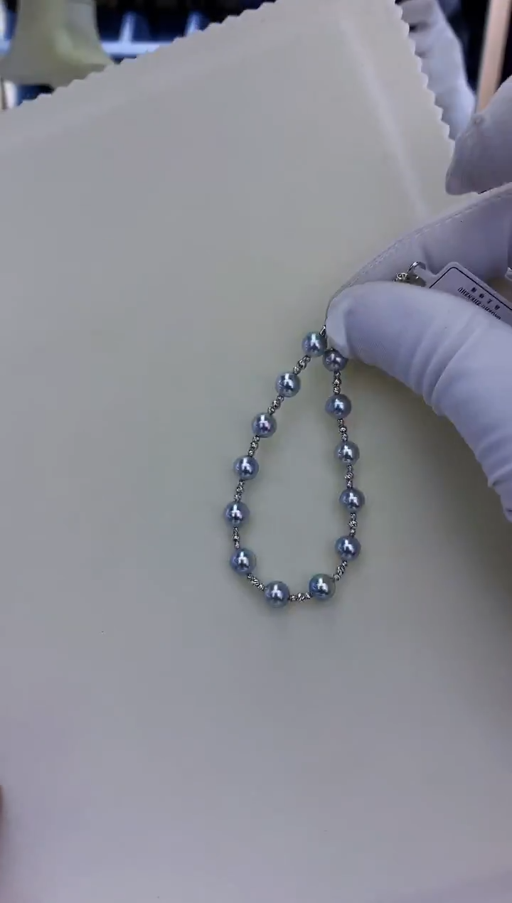 18K金镶嵌饰品海水珍珠6-7真多麻色满天星手链