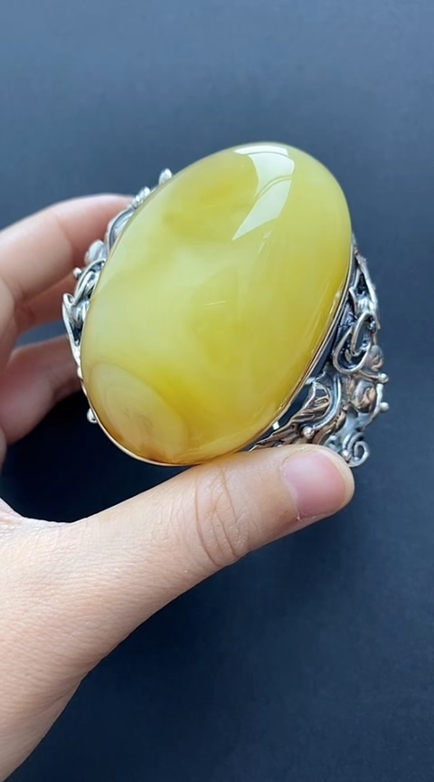 【闪购商品】琥珀裸石银S925镶嵌蜜蜡手镯