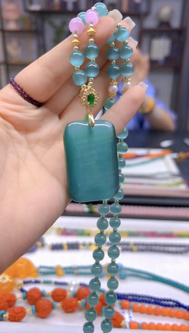 未镶嵌毛衣链碧玺猫眼DIY款M222