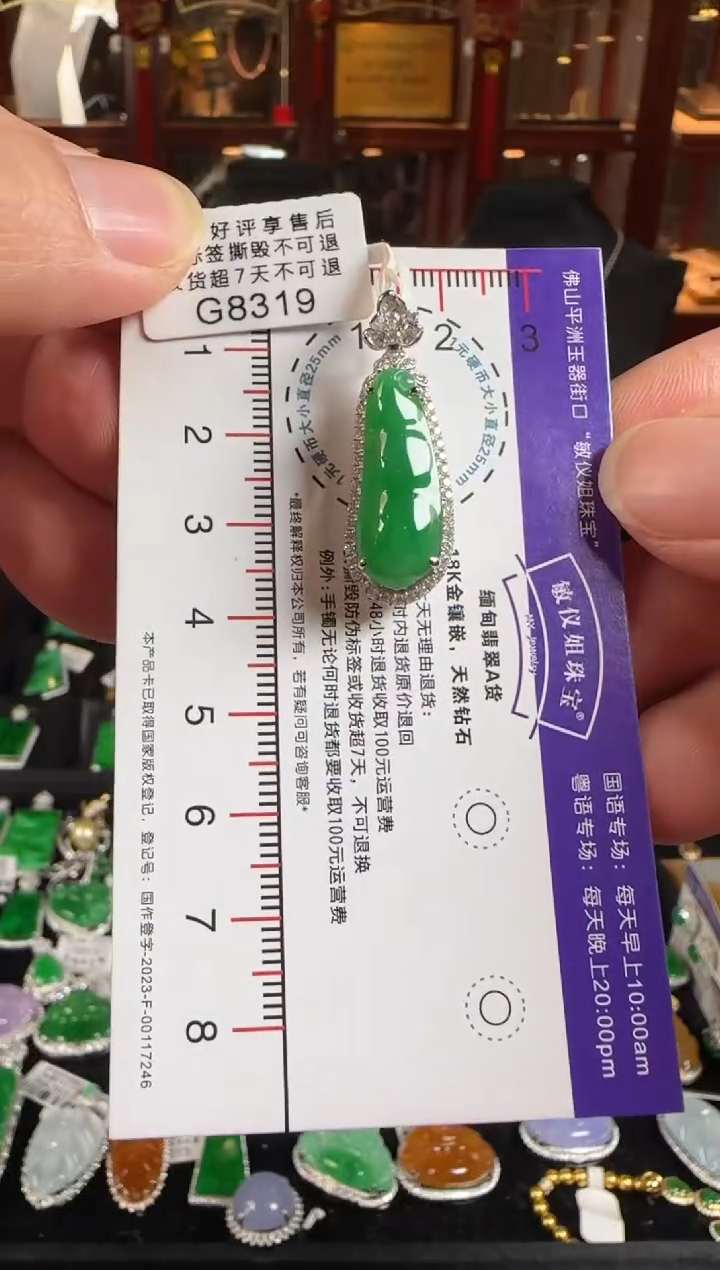 颈饰18K金镶嵌翡翠G8319冰辣绿富贵豆