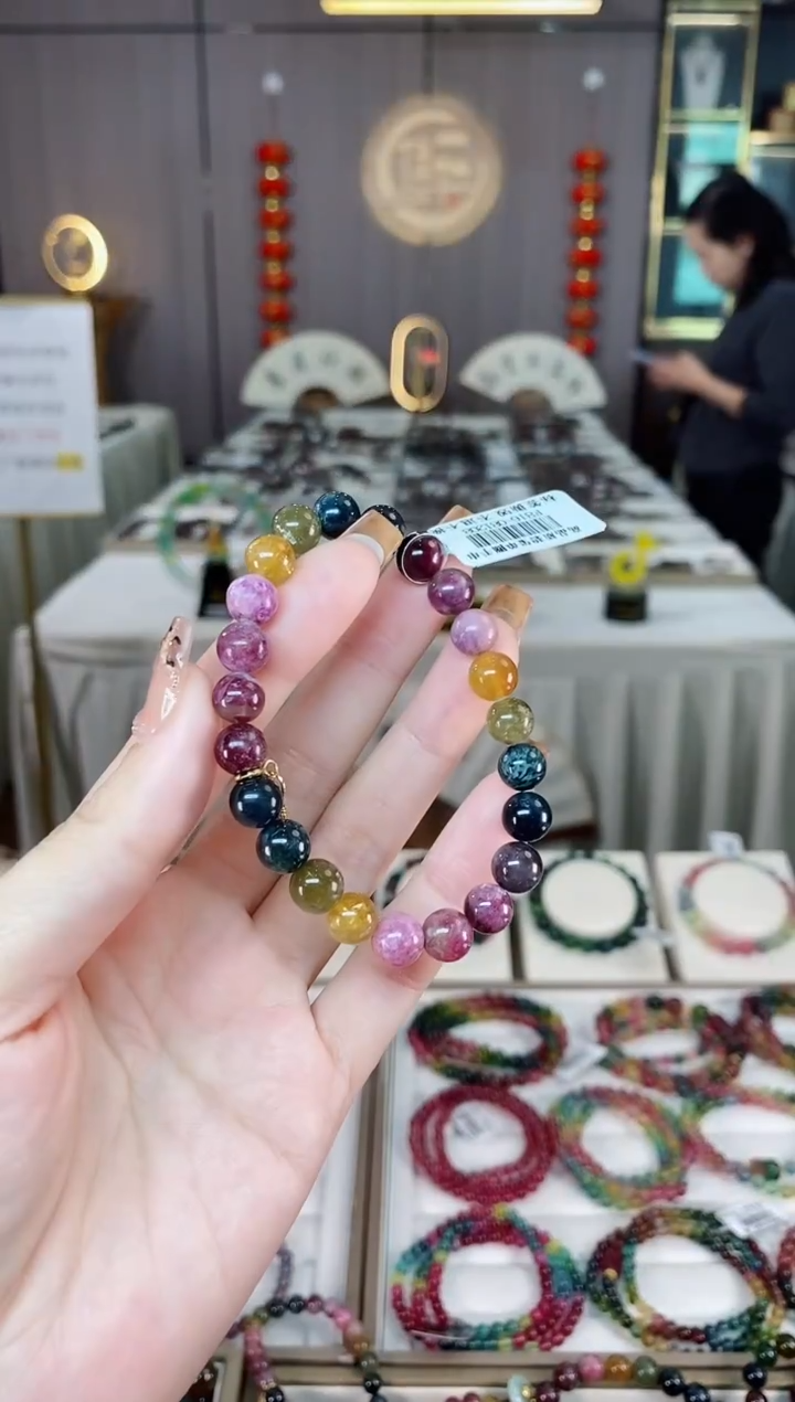 未镶嵌老矿碧玺彩虹单圈手串8mm+碧玺dan多样性发货一条