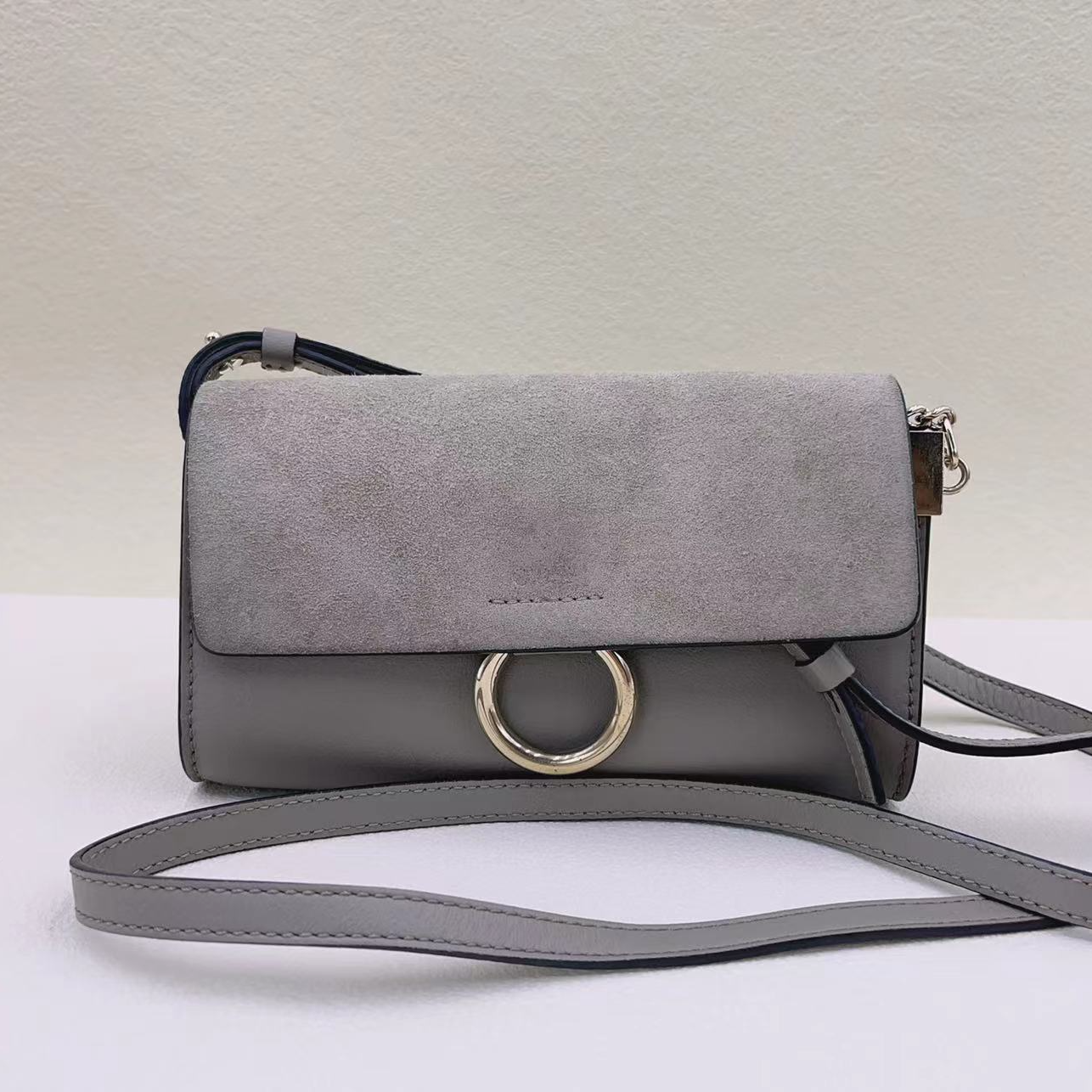 95新 Chloe/蔻依 灰色faye圆环迷你单肩斜挎包